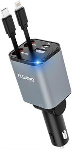 Flexino Retractable Car Charger 4 in 1, Car Charger for iPhone 16, USB C Car Charger, 69W Fast Charging Car Charger, Compact Car Phone Charger, Fit for iPhone 16/15/14/13/12, Samsung, Grey