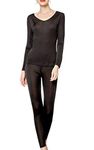 METWAY Women's Silk Long Johns |V-neck Silk Thermal Underwear Sets|Winter Silk Long Underwear, Black, Large