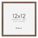 Square 12x12 Picture Frame, Oak Wood Frame 12 by 12, 12"x12" Photo Frames for Wall, 12 x 12 Picture Frame with Mat for 8 x 8, 12x12 Square Collage Wall Gallery Frame, Tempered Glass - Walnut Color, 1