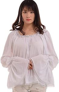 BLESSUME Donne Pirata Camicetta Medievale Via Spalla Contadino Chemise Wench Camicia (XL, Bianca)