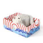 Conlun Cat Scratcher Box with Cat Scratching Board- Portable Cardboard Lounger for Feline Pet - Heavy-Duty Double-Sided Cardboard Cat Scratchers and Interactive Hole Design-Medium-Red