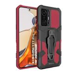 Vaku Luxos® Vanguard Military Grade Back Cover Case for Xiaomi 11T Pro 5G with Metal Kickstand Shockproof Protective Cell Phone TPU Case- Red