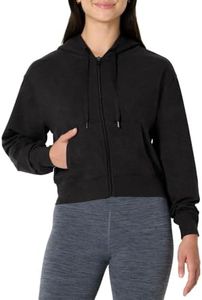 Amazon Essentials Women's Athletic Soft Performance Lightweight Cropped Zip Up Workout Hoodie, Space Dye Black, Large