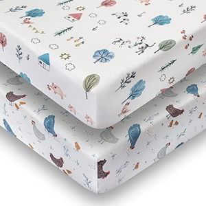 2-Pack Crib Sheet for Standard Crib & Toddler Mattress (Farm Animals) - Premium Fitted Baby Crib Sheets - Buttery Soft Cotton Blend - Crib Mattress Sheets Fitted - Baby Bed Sheets