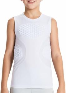 DEVOROPA Youth Boys Baseball Chest Protector Compression Shirts Rib Heart Sternum Football Undershirts Softball Rugby Padded White/White M