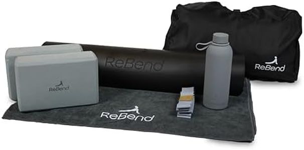 ReBend 7-Piece Yoga Starter Kit - Natural Thick Rubber Yoga Mat | 2 Yoga Blocks | Yoga Strap | Yoga Carrying Bag | Yoga Towel | Stainless Steel Bottle