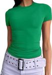 OYIGELZ Women's Basic T-Shirt Short Sleeve Crop Top Y2K Slim Fit Tops Casual Tee Shirts Streetwear(Green #1,S)