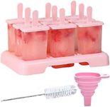 DKDDSSS 11PCS Ice Lolly Moulds with Sticks, Reusable Popsicle Mould, Easy to Remove, Cleaning Brush, Silicone Folding Funnel, DIY Ideas for Frozen Yogurt, Juice, Smoothies, Milkshake (Pink)