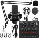 Podcast Equipment Bundle, All-in-One Audio Interface with Studio Condenser Microphone Perfect for Podcasting, Recording, Singing, Streaming and Gaming, PC, Smartphone, YouTube, TikTok (V8)