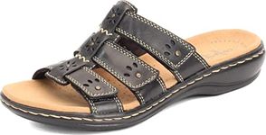 Clarks Women's Leisa Spring Sandal, Black Leather, 8 M US