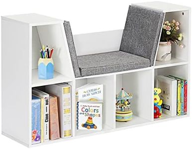 Giantex 6-Cubby Kids Bookcase with Cushioned Reading Nook and Mat, Wooden Toys Books Storage Organizer Display Shelf, Storage Bookshelf with Seat for Children Girls & Boys, for Bedroom Living Room