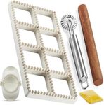 MUMSUNG Ravioli Maker 6 Pieces Ravioli Mold Set, 8 Holes Ravioli Maker Press, Ravioli Mold with Ravioli Maker Press, Wooden Rolling Pin, Ravioli Cutter, Circle Round Cutter and 2.6" Dumpling Maker