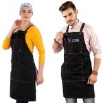 Under NY Sky Essential Black Twill Apron - Cross-Back with Leather Reinforcement, Adjustable for Men and Women - Pro Chef, Tattoo Artist, Baker, Barista, Bartender, Server