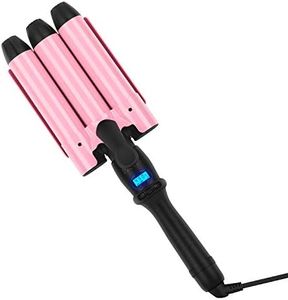 32mm (1.25") Triple Ceramic Curling Iron, Aima Beauty Mermaid Big Wave 3 Barrel Wand with Adjustable Temperature, Portable Hair Waver Heats Up Quickly (Pink)