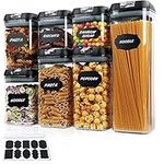 Taylor & Brown 7pc Clear Airtight Food Storage Container Set with 10 Labels & 1 Marker - Kitchen & Pantry Containers - Ideal for Flour, Cereal, Spaghetti, Pasta & more (Black)