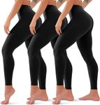 3 Pack High Waisted Leggings for Women No See Through Yoga Pants Tummy Control Leggings for Workout Running Buttery Soft, 01 Black/Black/Black, Large-X-Large