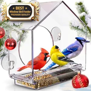 Premium Window Bird Feeder for Outside - Clear Bird House w/Largest Window for Viewing Birds - Easy to Install & Sturdy Feeder w/Extra Strong Suction Cups - Perfect for Kids, Adults and Cats