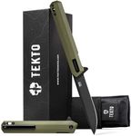 TEKTO F2 Bravo Folding Pocket Knife - D2 Steel Blade, Ceramic Ball Bearings - EDC - Snap, Swift Flip for Camping, Backpacking - 2.4oz (68g), G10 OD Green Handle, Black Titanium Accents