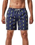 MaaMgic Mens Quick Dry Pineapple Swim Trunks with Mesh Lining Swimwear Bathing Suits, Navy Blue1, Large ( Waist:33''-35'' )