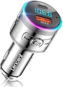 LENCENT Car Bluetooth 5.3 FM Transmitter, ALL METAL, PD 30W & QC 3.0 18W Fast Car Charger, Wireless FM Radio Car Kit Bluetooth Car Adapter, Noise Cancelling Hands-Free Call, Hi-Fi Music, 7 LED Lights