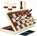 Kiapeak Wooden Chess Board Sets, 15 Inch Chess Set for Adults & Kids, Checkers Board Game, Handmade Folding Chess Boards with 2 Extra Queens
