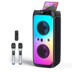 JYX Karaoke Machine, 33" Big Bluetooth Party Speaker with 500W Peak Power, Wireless DJ PA Speaker with Subwoofers, Disco Lights & 2 Karaoke Microphones for Outdoor Home Party, Support USB/AUX/REC/TWS