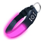 Fun Pets LED Dog Collar in Pink - USB Rechargeable Pet Safety Collar - Great Visibility & Improved Safety (30cm - 40cm / 11.8" - 15.7")