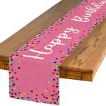 Artoid Mode Polka Dot Pink Happy Birthday Table Runner, Seasonal Kitchen Dining Table Decoration for Home Party Decor 13x90 Inch