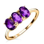 TJC Natural Amethyst Three Stone Ring In 14ct Gold Plated 925 Sterling Silver for Women Size J Prong Setting February Birthstone