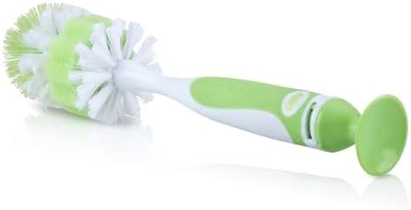 Nuby Bottle & Teat Brush Cleaner - Baby Bottle Cleaning Brush with Suction Cup - Soft Nylon Bristles Nipple Cleaner - for All Bottles