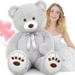 MorisMos Giant Teddy Bear Stuffed Animal, 130cm XXL Grey Teddy Bear Big for Girlfriend, Cuddly Soft Teddy Large Fluffy Teddies Plush Toy for Kids Wife Birthday Decorations