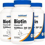 Nutricost Biotin (Vitamin B7) 10,000mcg, 240 Caps (3 Bottles) - Non-GMO, Gluten Free