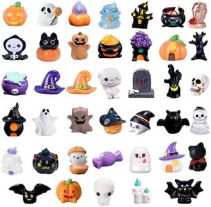 Bellaboro 40pcs Halloween Mini Resin Figures 40 Styles, Cute Tiny Resin Figures Pumpkin Ghost Skull Miniatures Bulk for Halloween Party Favors Bag Fillers Dollhouse Decor