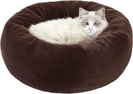 EXQ Home Calming Cat Bed,Fluffy Cat Beds for Indoor Cats,Machine Washable Anxiety Donut Dog Bed for Small Dogs,Marshmallow Cat Bed Plush Round Soft Puppy Bed, 24in Brown