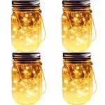 Solar Mason Jar Lights, 4 Pack 30 LEDs Waterproof Fairy Firefly String Lights Build-in Glass Mason Jar, Best Patio Garden Decor Solar Hanging Lanterns Outdoor Warm White (4 Pack-Mason Jars Included)