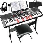 AQNIEGEP 61 Key Electric Keyboard Piano for Beginners w/Light-Up Keys, Gifts, Full Set: Stand, Bench, Headphones, Padded Bag, Note Stickers, 70 Demos, 200 Rhythms/Tones, LED Display