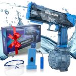 U2KEERE Electric Pulse Water Gun - Transparent Automatic Squirt Gun with Simulated Recoil, 500 Rounds, IP67 Waterproof, Outdoor Backyard Pool Beach Water Toy for Kids Adult (Blue)