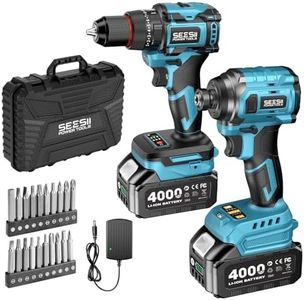 SEESII 21V Max Cordless Drill and Impact Driver, Power Tool Combo Kit Included 3/8'' Drill & 1/4'' Impact Driver, 2x 4000mAh Battery, Fast Charger, 20 pcs Driver Bit Set & Bag
