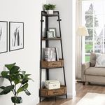 LifeSky 4-Tier Corner Ladder Shelf - 72.64 Inch Tall Corner Shelves with Drawers - Corner Bookshelf for Living Room