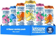 Leisure Hydration Non-Carbonated Electrolyte Refresher, Four Flavor Variety Pack - Low Sugar Nutrient Enhanced Water Beverage - Get The Best Hydration Packed w/ Magnesium & Ashwagandha For Mood & Stress Support, Non-GMO, 16 oz (12-Cans)