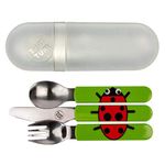 TUM TUM Toddler Cutlery Set with Travel Case, 3 Pcs Kids Cutlery Set Stainless Steel Includes 1 x Fork/Spoon/Knife, Kids Travel Cutlery Sets, BPA Free (Ladybird)