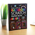 SpiderJuice 1 Book (10 Pages) Creative Unique Rainbow Magic Colorful Mandala Art Drawing Scribble Fun Activity Black Scratch Paper Note Book for Kids Adults Birthday Return Gifts Restaurant Hotel Cafe Memo Menu Pad with Bamboo Stick