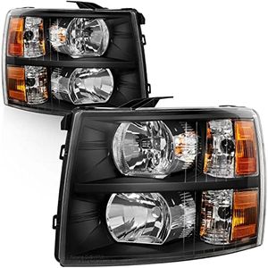 AUTOSAVER88 Headlight Assembly Compatible with 2007-2013 Chevy Silverado 1500/2007-2014 Silverado 2500HD 3500HD Replacement Headlamp Black Housing Amber Reflector Clear Lens