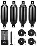 Sportneer Boat Fenders 4 Pack 4.5", Boat Bumpers for Docking Large Boat Bumpers Dock Fenders Inflatable Fender for Docks, Pontoon Boats, with Storage Bag 4 Ropes 1 Air Pump 4 Needles