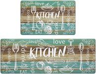 hebe Farmhouse Anti Fatigue Kitchen Rug Set 2 Pieces with Runner Cushioned Kitchen Floor Mats Set Non Skid Kitchen Rugs and Runner Sets for Kitchen Sink Laundry,Teal Blue,17/''x48/''+17/''x28/''