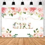 Aperturee It's a Girl Baby Shower Backdrop Watercolor Pink Floral Photography Background 7x5ft Flower Baby Girl Party Decorations Photo Booth Photoshoot Props Banner Supplies