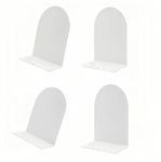 Lulonpon 4pcs Book Ends, White Bookends, Non-Skid Book End, Metal Bookends for School Library and Desktop Organizer, Acrylic Book Ends for Book Shelves