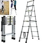 Telescopic Step Ladder 7 Tread Slip Resistant Aluminium Safety Tall Stepladder 150 kg Capacity Portable Foldable Ladder EN131 Approved