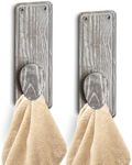 Besuerte Wooden Kitchen Towel Hook, Wall Mounted Wood Towel Holders Set of 2 with Magic Marble, Kitchen Towel Holder Racks Hanger for Kitchen, Bathroom Home Decor,Rustic Grey