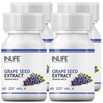 INLIFE Grape Seed Extract (Proanthocyanidins > 95%) Antioxidant, 400 mg - 60 Vegetarian Capsules (Pack of 4, 240)